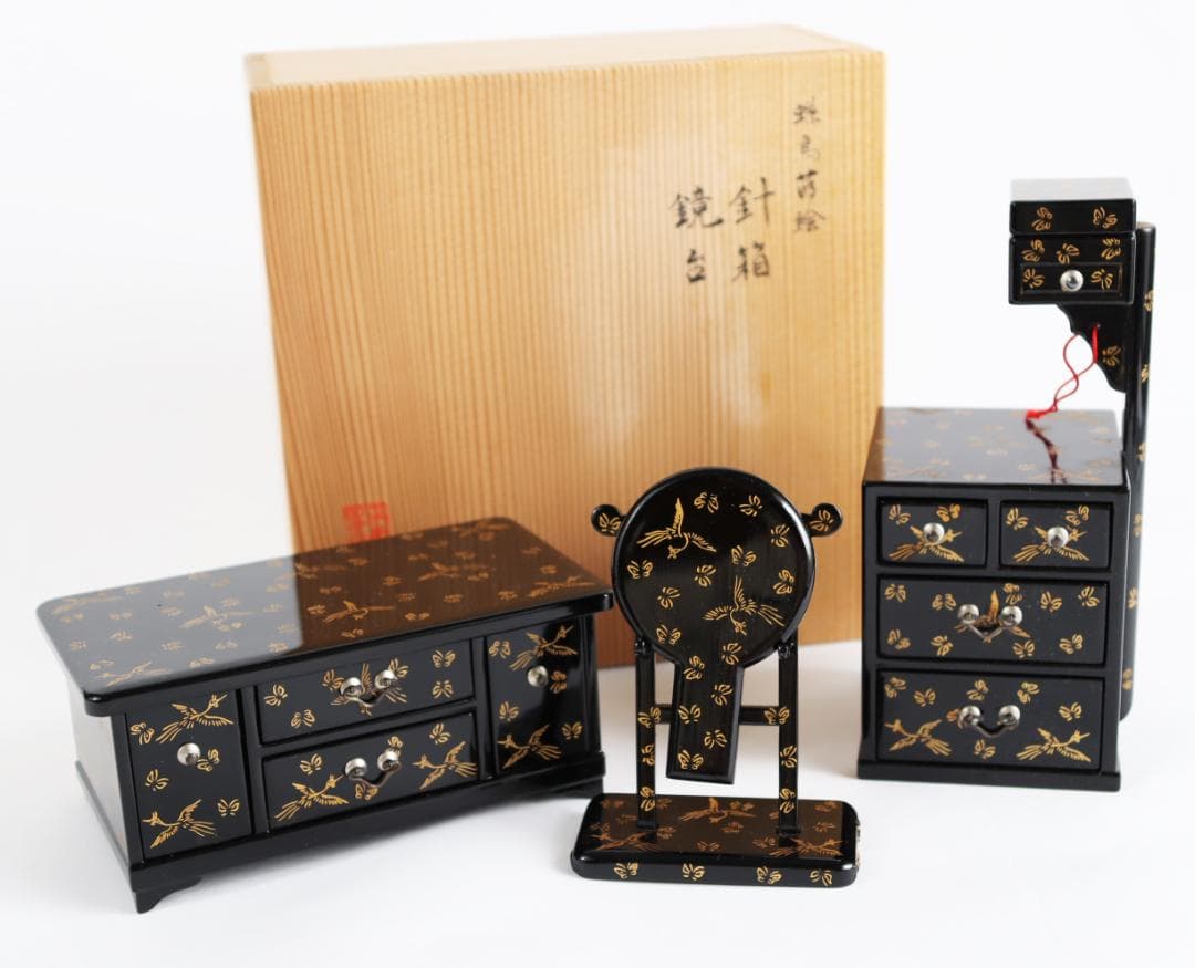雛道具 京人形 田中彌 蝶鳥蒔絵 鏡台 針箱 京都 田中弥 共箱 行器#雛道具#田中彌#蝶鳥蒔絵